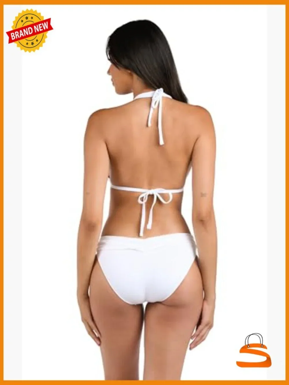 White Halter Bikini Top Size 8 Adjustable Straps Rouched Nylon Blend